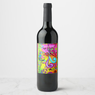 Étiquette Pour Bouteilles De Vin Thunder_Cove psychédélique des années 70