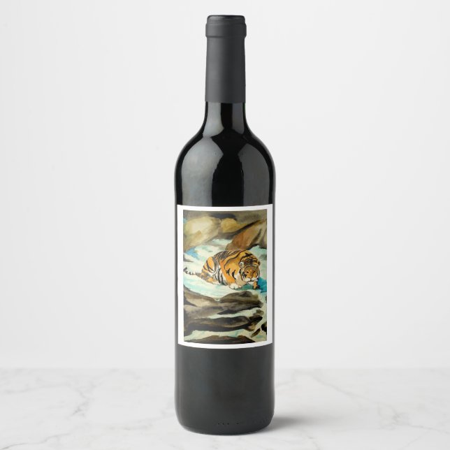 Étiquette Pour Bouteilles De Vin Tigre aquarelle (Devant)