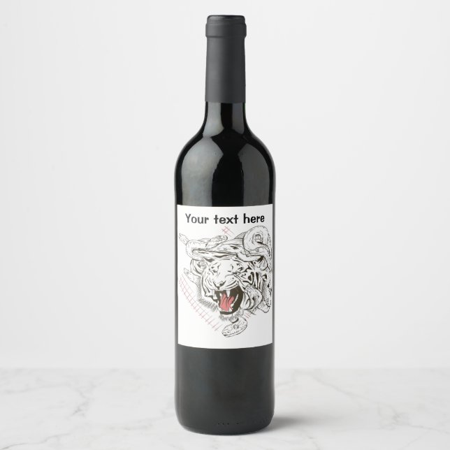 Étiquette Pour Bouteilles De Vin Tigre et serpents (Devant)