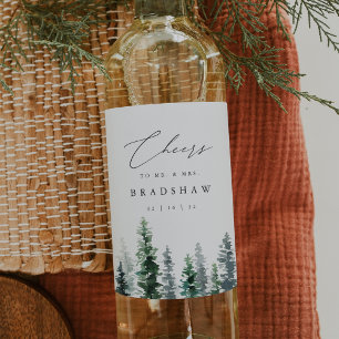 Étiquette Pour Bouteilles De Vin Timber Grove   Mariage Evergreen d'Hiver