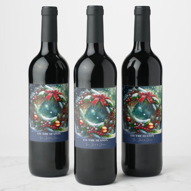 Étiquette Pour Bouteilles De Vin Tis the Season Wreath (Bouteilles)