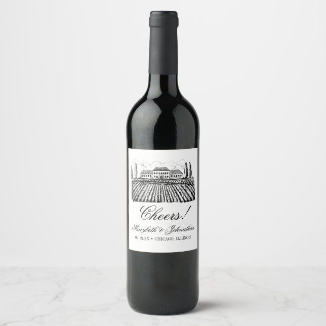 Étiquette Pour Bouteilles De Vin Toile & Calligraphie Mariage modifiable (Devant)