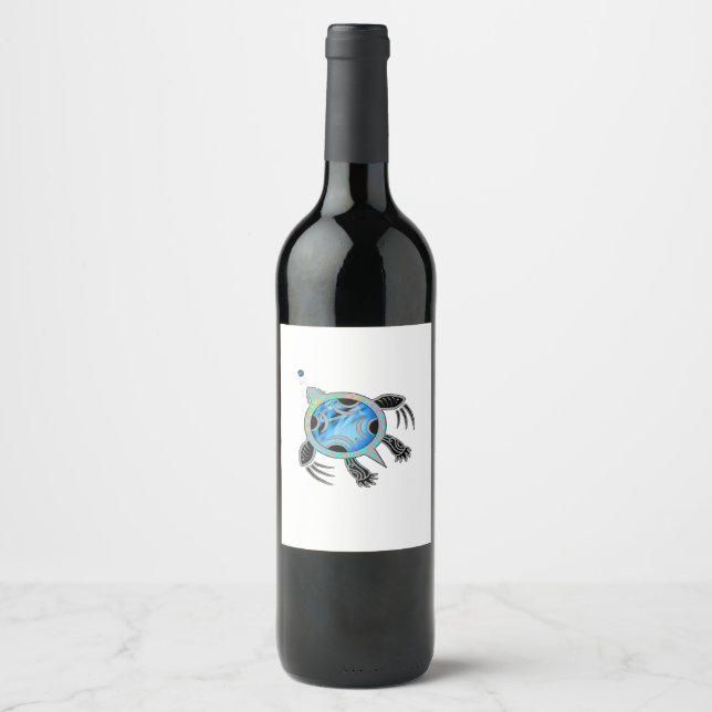 Étiquette Pour Bouteilles De Vin Tortue marine peinte (Devant)