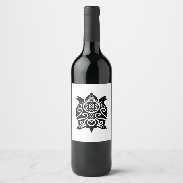 Étiquette Pour Bouteilles De Vin Tortue Snapper Silhouette Noire (Devant)