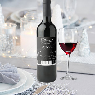 Étiquette Pour Bouteilles De Vin Touches de Piano Notes de Musique Mariage Noir & B