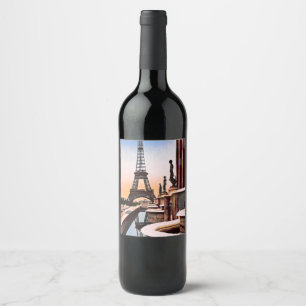 Étiquette Pour Bouteilles De Vin Tour Eiffel Vino Vintage couleur main