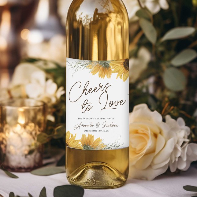 Étiquette Pour Bouteilles De Vin Tournesol rustique, mariage de automne de pays (Sunflower themed, wine bottle label, Rustic wedding themed wine labels.)