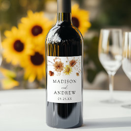Étiquette Pour Bouteilles De Vin Tournesols d'automne rustique et Mariage Fleur sau