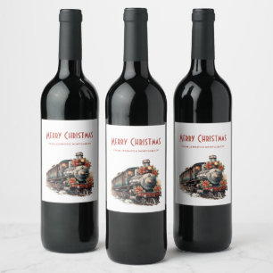 Étiquette Pour Bouteilles De Vin Train à vapeur à l'ancienne Noël rétro