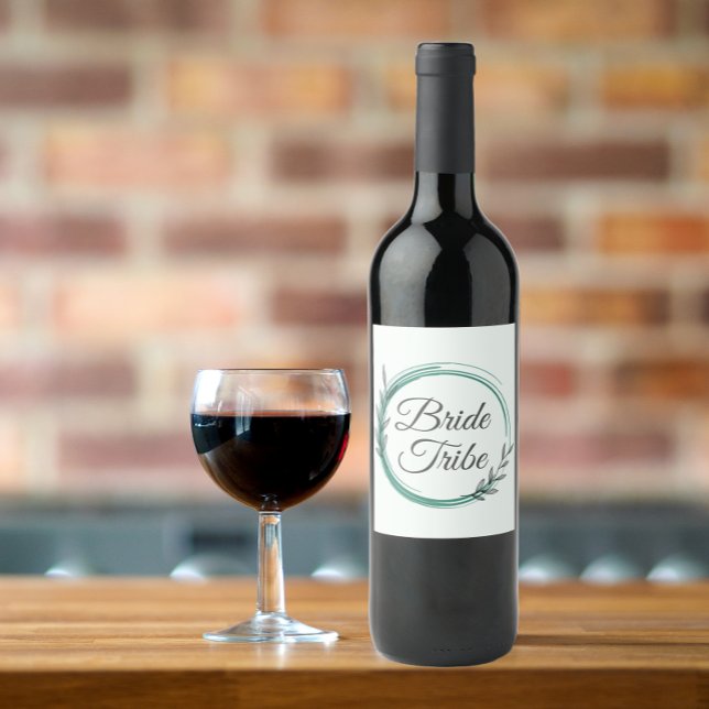 Étiquette Pour Bouteilles De Vin Tribe de mariée Emerald Green Botanical Wreath (In Situ Glass of Wine)