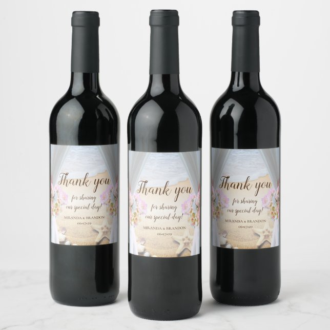 Étiquette Pour Bouteilles De Vin Tropical Beach Starfish Mariage Merci (Bouteilles)