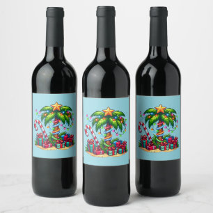 Étiquette Pour Bouteilles De Vin Tropical Christmas Holiday Palm Tree