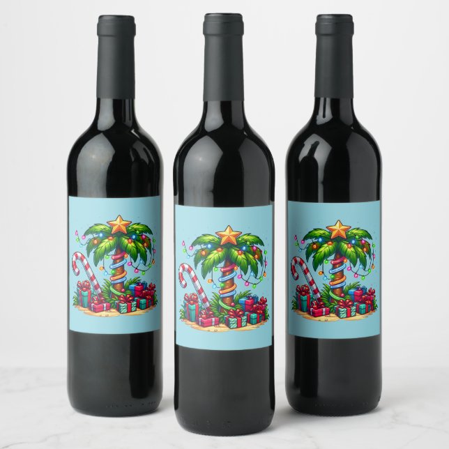 Étiquette Pour Bouteilles De Vin Tropical Christmas Holiday Palm Tree (Bouteilles)