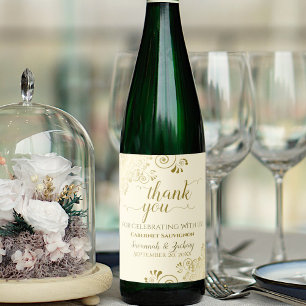 Étiquette Pour Bouteilles De Vin Trucs d'or sur Merci Mariage crème