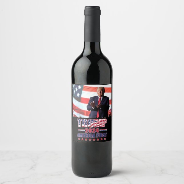 Étiquette Pour Bouteilles De Vin Trump 2024 Amérique d'abord (Devant)