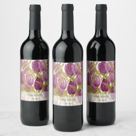 Étiquette Pour Bouteilles De Vin Tulipes pourpres Elégante aquarelle