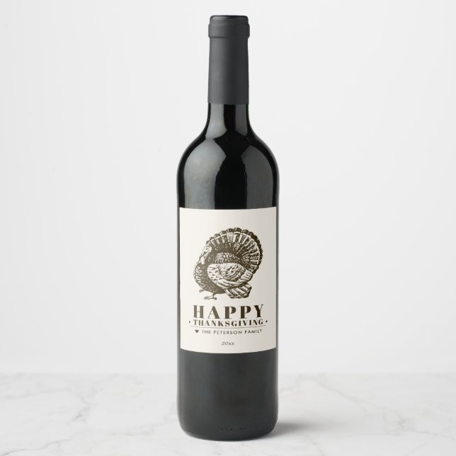 Étiquette Pour Bouteilles De Vin Turquie sauvage | Thanksgiving (Devant)