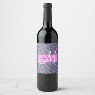 Étiquette Pour Bouteilles De Vin Turquoise Violet Sirène Paillettes Monogramme