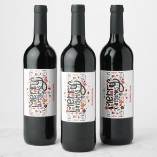 Étiquette Pour Bouteilles De Vin Typographe de Merry Christmas