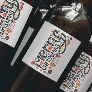 Étiquette Pour Bouteilles De Vin Typographe de Merry Christmas