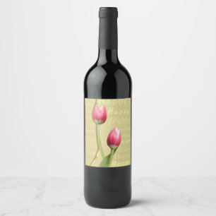 Étiquette Pour Bouteilles De Vin Typographie d'or des Tulipes de Pâques
