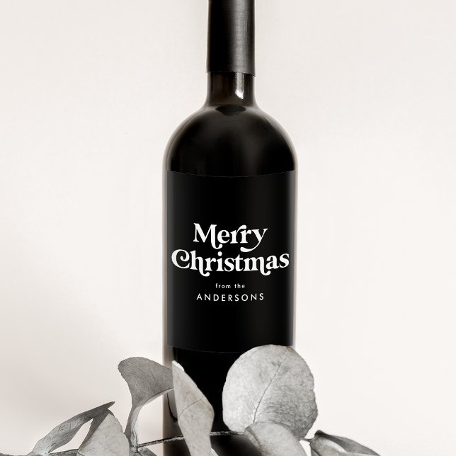 Étiquette Pour Bouteilles De Vin Typographie rétro Joyeux Noël noir (Créateur téléchargé)