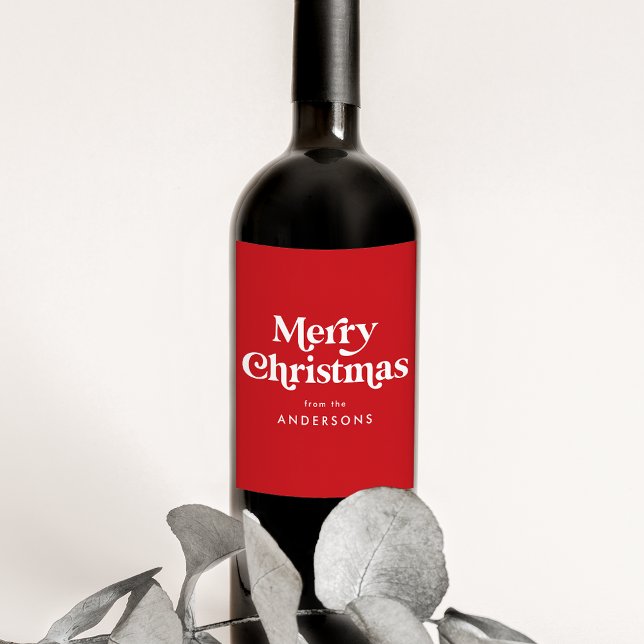Étiquette Pour Bouteilles De Vin Typographie rétro Joyeux Noël rouge (Créateur téléchargé)