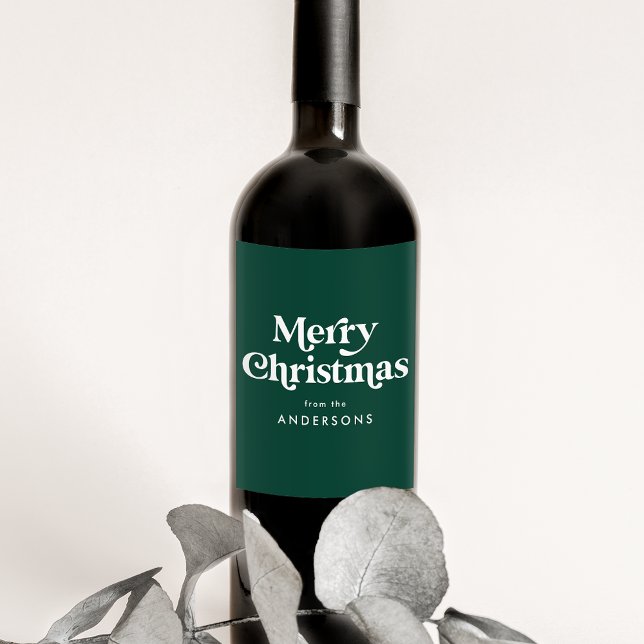 Étiquette Pour Bouteilles De Vin Typographie rétro Joyeux Noël vert (Créateur téléchargé)