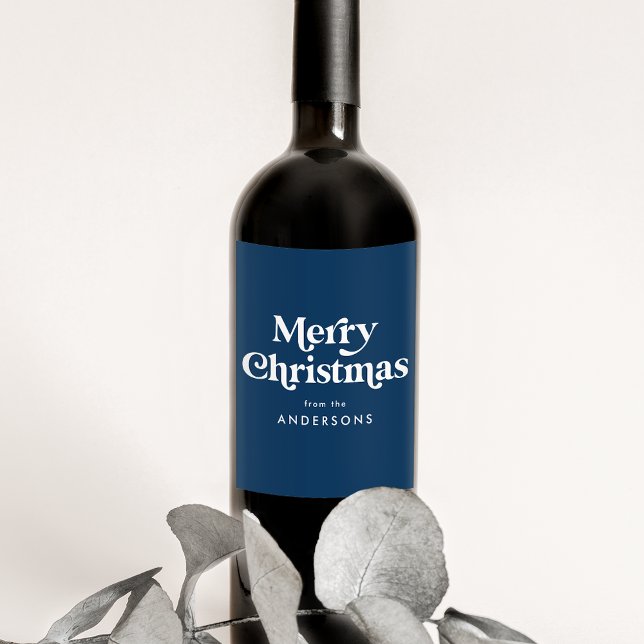 Étiquette Pour Bouteilles De Vin Typographie rétro Marine Joyeux Noël (Créateur téléchargé)