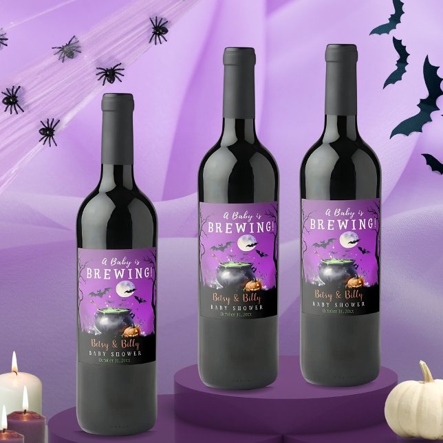 Étiquette Pour Bouteilles De Vin Un bébé brasse un Baby shower d'Halloween (Créateur téléchargé)
