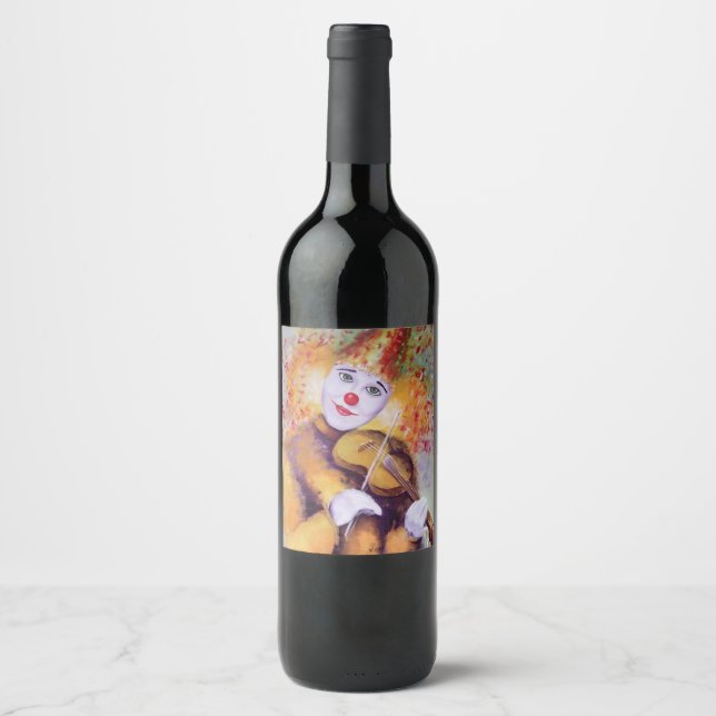 Étiquette Pour Bouteilles De Vin Un clown doux jouant du violon (Devant)