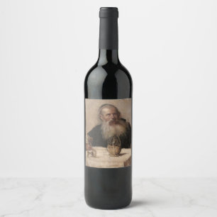 Étiquette Pour Bouteilles De Vin Un homme juif boit du vin (par Olga Boznanska)
