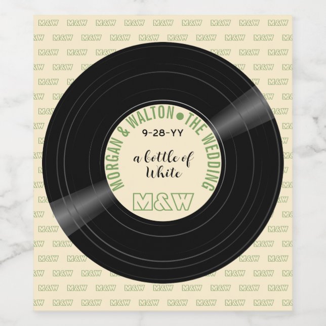 Étiquette Pour Bouteilles De Vin Une bouteille de vinyle blanc record Monogramme pe (Étiquettes simples)
