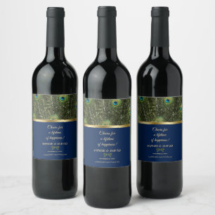 Étiquette Pour Bouteilles De Vin Unique Marine Blue Gold Peacock Feaths Mariage