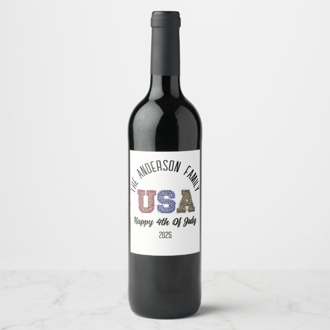 Étiquette Pour Bouteilles De Vin USA Cheetah Imprimer Nom de la réunion personnalis (Devant)