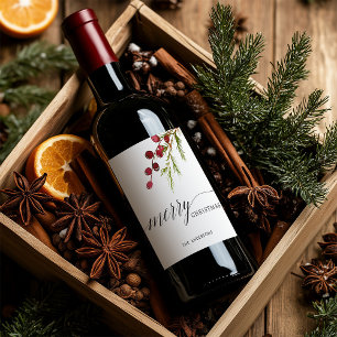 Étiquette Pour Bouteilles De Vin Vacances Berries rouges vertes