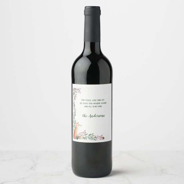 Étiquette Pour Bouteilles De Vin Vacances Vacances Fox d'hiver Frame Noël (Devant)