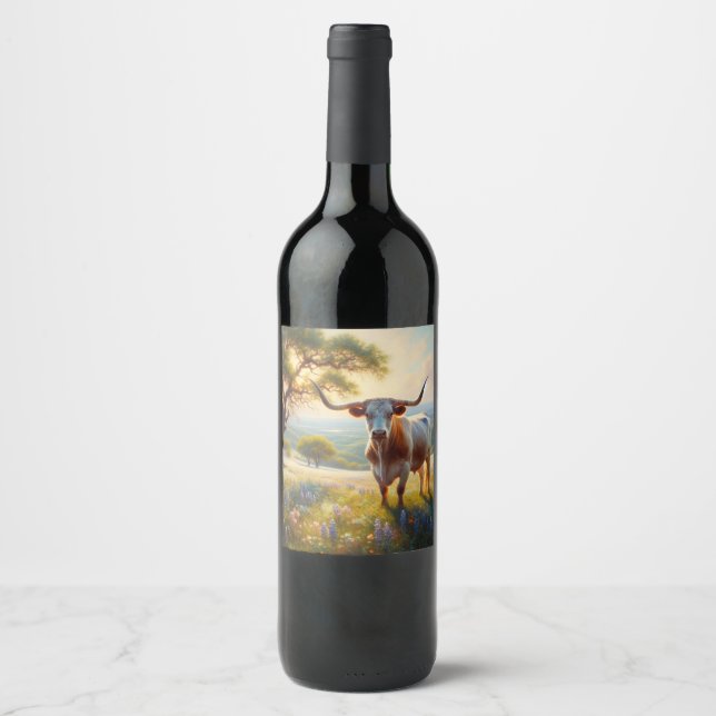 Étiquette Pour Bouteilles De Vin Vache à landes du printemps du Texas (Devant)