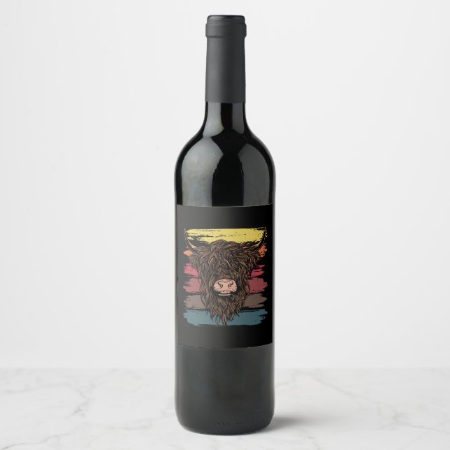 Étiquette Pour Bouteilles De Vin Vache écossaise des Highlands (Devant)