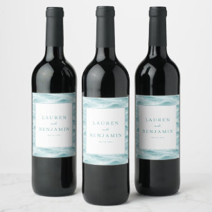 Étiquette Pour Bouteilles De Vin Vague océanique bleue sereine
