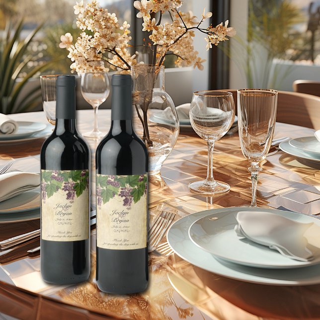 Étiquette Pour Bouteilles De Vin Vaisseau mariage, Vignoble Aquarelle Rustique (Créateur téléchargé)