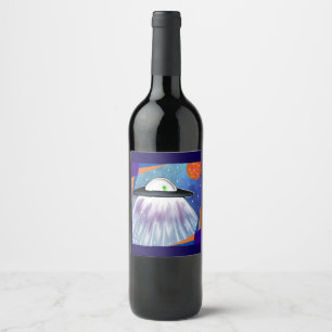 Étiquette Pour Bouteilles De Vin vaisseau spatial Alien UFO Space