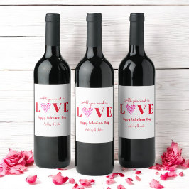 Étiquette Pour Bouteilles De Vin Valentines Galentine Red Love Heart
