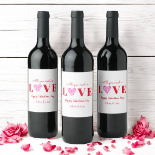 Étiquette Pour Bouteilles De Vin Valentines Galentine Red Love Heart