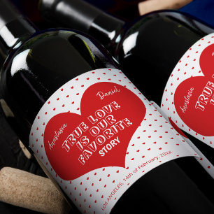 Étiquette Pour Bouteilles De Vin Valentines Jour coeur rouge élégant couple moderne