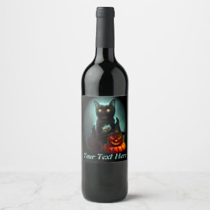 Étiquette Pour Bouteilles De Vin Vampire Chat et Assistant Citrouille Halloween Sur