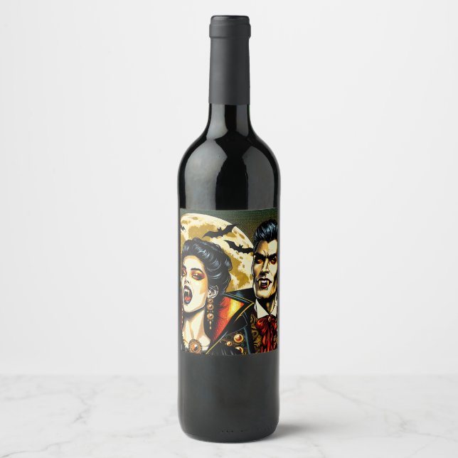 Étiquette Pour Bouteilles De Vin Vampires et Bats Halloween Party (Devant)