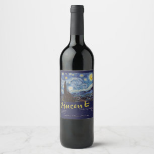 Étiquette Pour Bouteilles De Vin Van Gogh Nuit étoilée Vintage Bleu Chef-d'œuvre