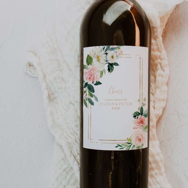 Étiquette Pour Bouteilles De Vin Verdure & Or Géométrique Mariage élégant (Créateur téléchargé)