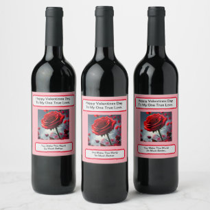 Étiquette Pour Bouteilles De Vin Véritable amour Rose rouge, Saint Valentin